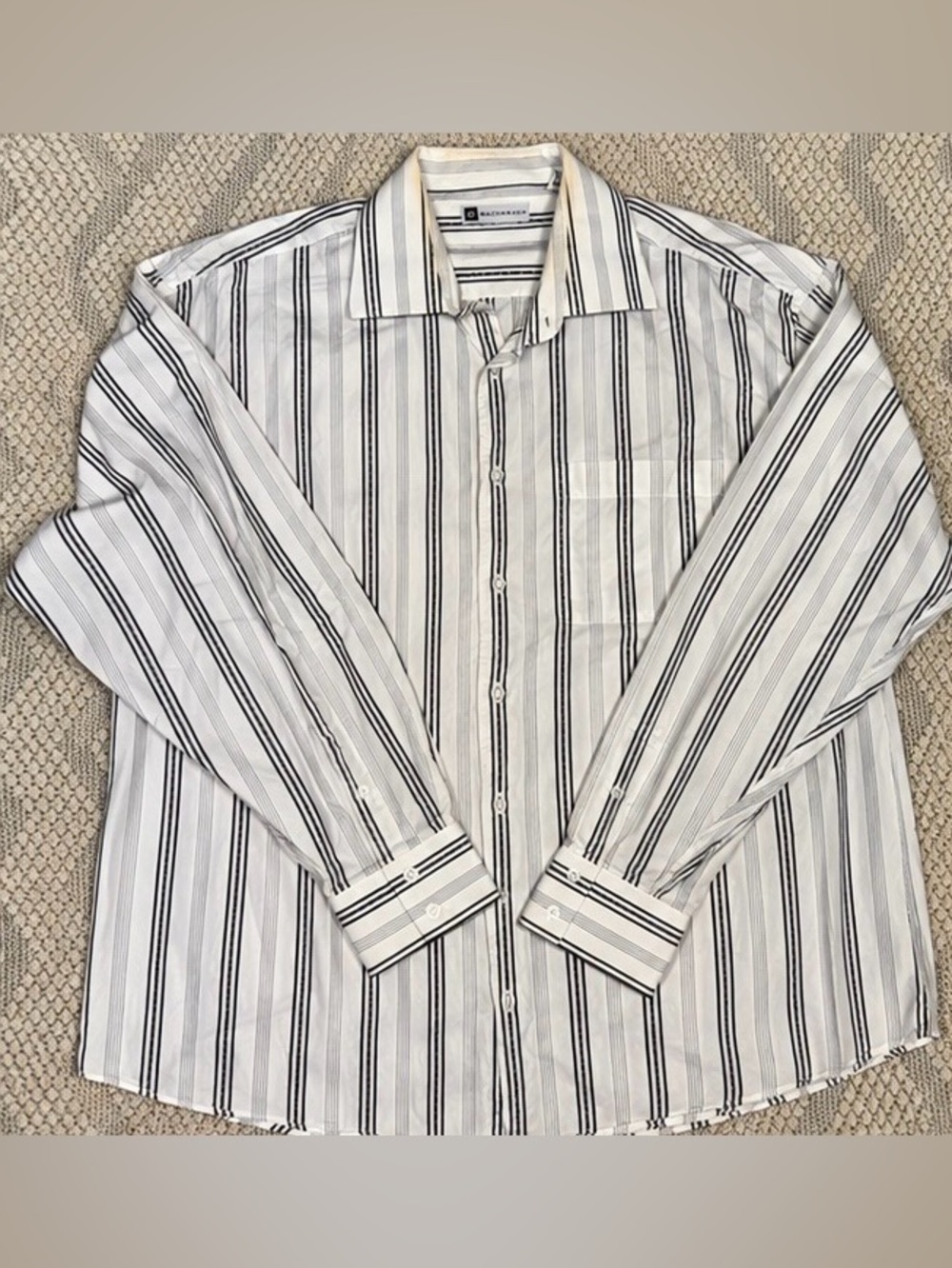 Bachrach Men's Vertical Striped Long Sleeve Dress Shirt White Black Casual